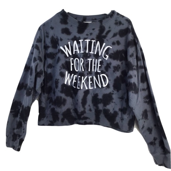 Freeze Womens Cropped Sweatshirt Gray Black Tie Dye Waiting For The Weekend XL - Picture 4 of 12